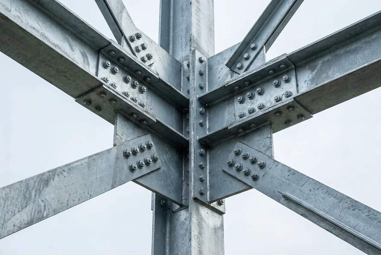 Verschraubter Knotenpunkt aus feuerverzinkten Stahlträgern